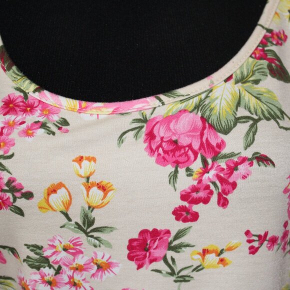 Tom's Ware Dress Casual Floral Print Pink Green New Bodycon Midi L Large EUC - Picture 5 of 11